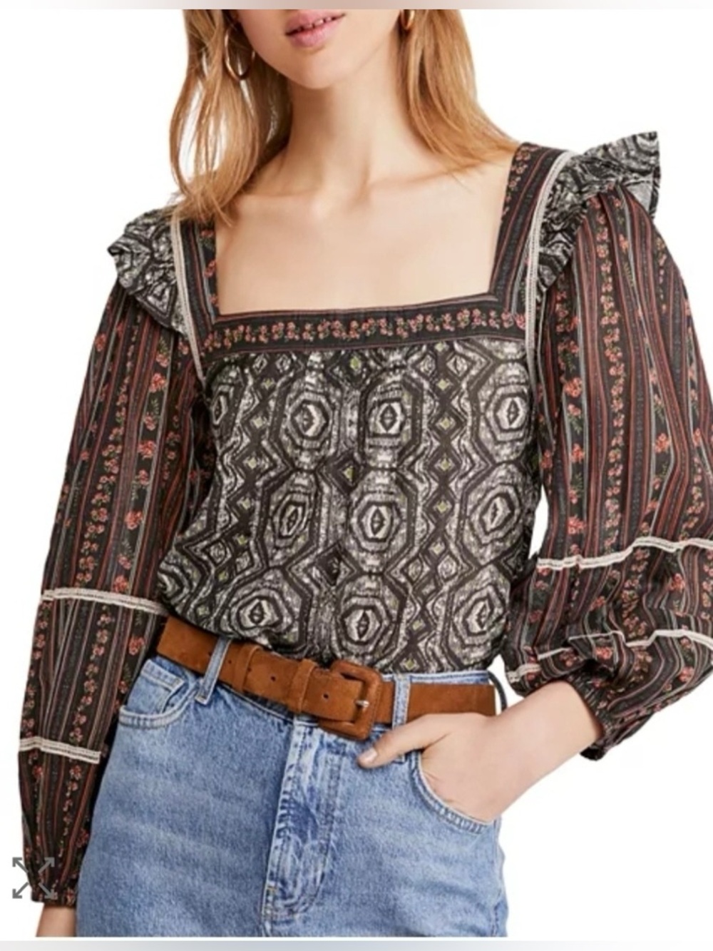 FREE PEOPLE Mostly Meadow Printed Blouse in Black
Multicolor